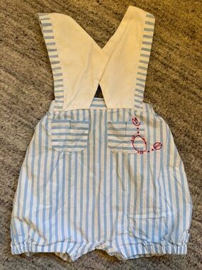 Baby Striped Blue & White Cross-Back Romper